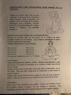 an open book with instructions on how to meditate in spanish and english, sitting on the floor