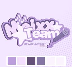 an image of the word fix team on top of a purple and white background with different colors