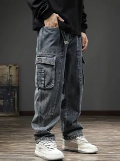 Street Style Cargo, Flap Pocket Jeans, Straight Wide Leg Pants, Guys Fashion Casual, Denim Pants Fashion, Mid Waist Pants, Workwear Jeans, Denim Pants Mens, Dress Stylish