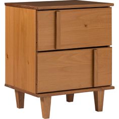 a wooden cabinet with two drawers on one side and an open drawer on the other