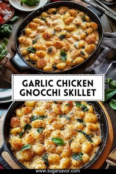 garlic chicken gnocchi skillet in a cast iron pan