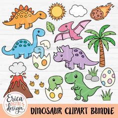 the dinosaur clipart bundle includes dinosaurs, trees and other things to make it look like they