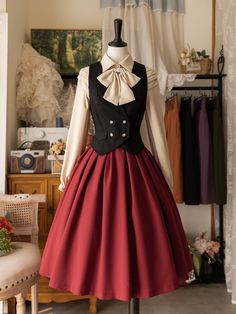 This price includes a waistcoat only, others are not included.   	 		 			Size 			S 			M 			L 			XL 			2XL 		 		 			Bust 			88 			94 			100 			106 			112 		 		 			Waist 			72 			78 			84 			90 			96 		 		 			Full Length 			48 			49.5 			51 			52.5 			54 Dress And Waistcoat, Dark Academia Waistcoat Outfit, Suit Vest Dress For Women, Cute Cottagecore Outfits Casual, 40s Aesthetic Fashion, High Waisted Outfits, Dark Academia Waistcoat, Waistcoat And Skirt, Gothic Sleeveless Vest