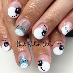 My Neighbor Totoro Nail Art, Studio Gibhili Nails, Ponyo Nails Studio Ghibli, Gibli Studio Nail Art, Hayao Miyazaki Nail Art, Korean Nail, Korean Nail Art, Anime Nails, Korean Nails