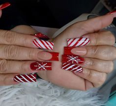 Christmas Designs Nails, Christmas Nail Designs Acrylic, Acrylic Nails Almond Shape, Xmas Nail Art, Nail Designs Acrylic, Fake Nails Designs, Hello Nails, Red Acrylic Nails