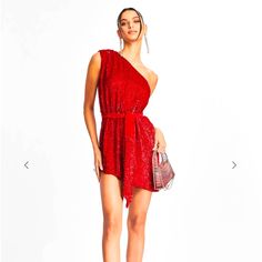 Brand New Sequin Mini Dress In Red, Size Xxs. Perfect For Holiday Cocktail Party Glamorous One-shoulder Dress For Red Carpet, Red Carpet Mini Dress For Summer, Red One-shoulder Dress For Party Season, Glamorous Red Mini Dress For Gala, Red Carpet Mini Dress For Party Season, Glamorous Red One Shoulder Mini Dress, Holiday Red Carpet Mini Dress, Flirty Red Dress For Gala, Red Sequined Mini Dress For Galas