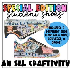 a pair of shoes with the words special edtion student shoes on it and an image of