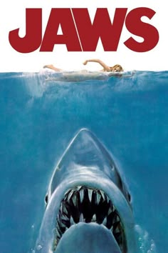 the jaws movie poster is displayed on an iphone screen, and it appears to be being viewed