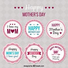 happy mother's day badges with hearts