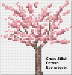 a cross stitch tree with pink flowers on it and the words, cross stitch pattern evenweaver