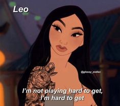 an animated woman with tattoos on her chest and the words leo written in front of her