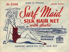 an advertisement for surf maid silk hair net with elastic in red and white