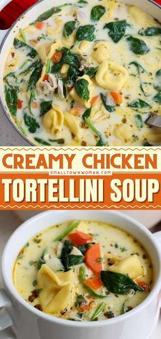 Chicken Tortellini Soup, creamy chicken tortellini soup, chicken tortellini soup recipe real simple Creamy Chicken Spinach Tortellini Soup Crockpot, Homemade Chicken Tortellini Soup, Tortellini Soup With Chicken Broth, Spinach And Cheese Tortellini Soup, One Pot Creamy Tortellini Soup, Tortellini And Spinach Soup Recipes, Tortellini Soup With Cream Cheese And Spinach, Tortellini Soup Small Town Woman, Small Town Woman Tortellini Soup