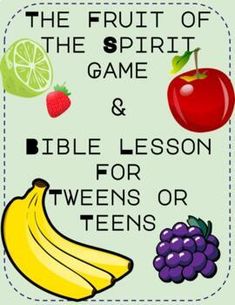 Students will have fun while using teamwork to learn about how God gives us the Spirit to grow fruit in our lives.  Students will play a game, have a Bible lesson, and take a quiz to learn their strengths and weakness with the fruit of the Spirit. Fruit Of The Spirit Party Theme, Fruit Of The Spirit Craft For Teens, Fruit Of The Spirit Game, Fruit Of The Spirit Lessons For Kids, Fruit Of The Spirit Games, Vbs Diy, Christian Kids Activities, Teen Bible Study, Sunday School Games