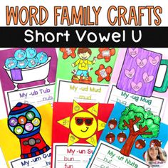 the word family crafts for short - oeul u is shown with pictures and words