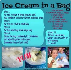 the facebook page for ice cream in a bag