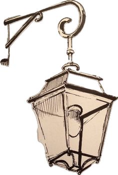 a drawing of a light hanging from a metal hook on a white background with clippings