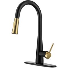 the black and gold faucet is shown with two handles on each side of the faucet