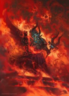 an artistic painting of a demon on fire