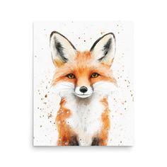 a painting of a fox with orange eyes