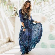 Bohemian Schick, Summer Gowns, Estilo Hippie, Mode Boho, Bohol, Maxi Dress Navy, Maxi Robes, Boho Maxi