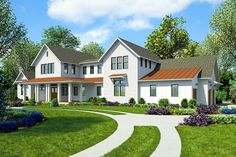 this is an artist's rendering of the front elevation of these country house plans