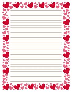 a lined paper with hearts on it