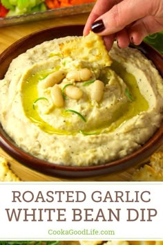 roasted garlic and white bean dip in a bowl