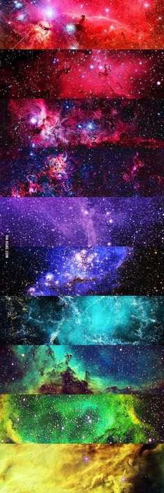 an image of colorful space with stars and planets in the sky, as well as other images