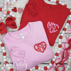 Valentine Embroidery Designs Ideas, Valentines Embroidered Sweatshirt, Embroidered Valentines Shirt, Valentine 2024, Monogram Sweater, Embroider Ideas, Heart Monogram