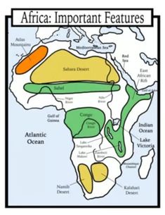 an african map with different types of plants and animals in the land, including carrots