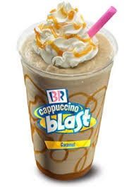 cappuccino blast coffee drink with whipped cream and caramel swirl