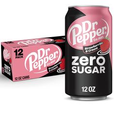 a can of dr pepper's zero sugar is next to a box of 12 cans