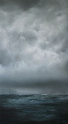 an oil painting of storm clouds over the ocean