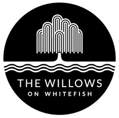 the willows on whitefish logo in black and white with an image of a boat