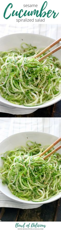 two plates filled with green vegetables and chopsticks on top of each other,