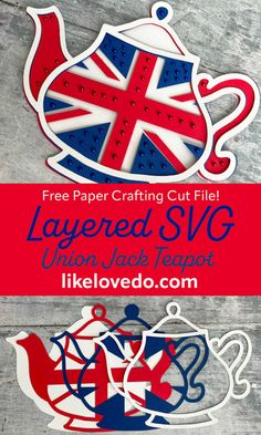 the paper crafting cut file for layered svg union jack teapot