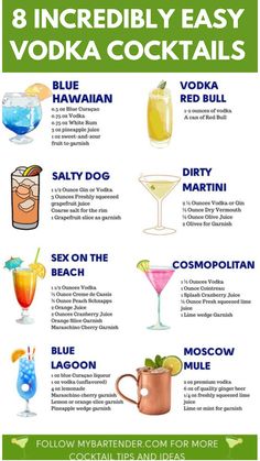 Easy Vodka Cocktails Easy Tequila Cocktails, Drinks Com Vodka, Simple Drinks, Vodka Cocktails Easy, Cocktail Vodka, Bartender Drinks