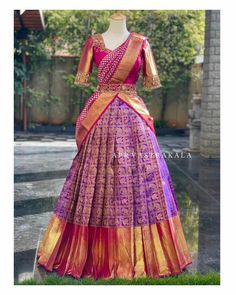 Half Saree Designs South Indian, Pattu Lehenga Half Saree, Fancy Lehenga, Saree Lehenga, Half Saree Designs