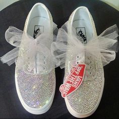 Custom Full Coverage Ab Crystal Vans With Mesh Laces. Each Shoe Is Hand Designed With Crystals Being Placed One By One, Making This A Time Consuming Process But The End Result Is Truly A Stunning Work Of Art & Worth Every Penny. Please Be Aware That Processing Time Can Be Upto 2 Weeks & This May Vary Depending On The Item & Design Being Done. Sneakers May Be Shipped Without The Box If Doesn't Fit Once Wrapped. All Sneakers Will Be Wrapped & Packaged Securely. More Rhinestone Colors Available. Wedding Tennis Shoes Brides Vans, Vans Wedding Shoes The Bride Simple, Vans Wedding Shoes The Bride Comfortable, White Sparkly Vans, Bling Shoes Vans, Bling Slip On Vans, Vans Shoes High Tops, Wedding Vans, Custom Wedding Shoes