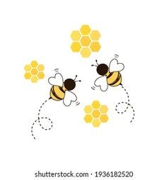 two bees are flying in the air with honeycombs on their backs, and one is