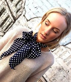 Neck Bow Scarflette Ascot Tie Scarf Mustard by ThreeBirdNest, $14.50 Womens Neck Scarf, Blue Handkerchief, Teacher Fits, Styling Clothes, Head Scarf Tying, Ascot Ties, Tie Women, Tie Collar, Polka Dot Scarf