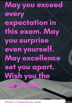 an open book with the words, may you proceed every expection in this exam