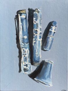 Blue painted impressionist clarinet with light blue background Marching Band Painting, Aesthetic Clarinet, Clarinet Painting, Romanticizing Music, Clarinet Drawing, Clarinet Aesthetic, Clarinet Art, Music Obsession, Clarinet Music