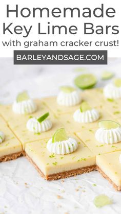 homemade key lime bars with graham cracker crust are the perfect dessert to serve at any party