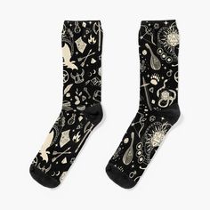 a pair of socks with black and white designs