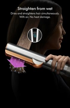 What it is: The Dyson Airstrait™ dries and straightens simultaneously from wet to dry.What it does: Engineered to create a natural straight finish for multiple hair types. No hot plates. No heat damage.¹ Your routine, simplified.Features and Benefits: - Winner of Time's 'Best Inventions' Award, 2023- Your routine, simplified. The Dyson Airstrait™ dries and straightens hair simultaneously. Take hair from wet to a finished look—with one machine.- Dyson's latest hair care technology uses high-press Dyson Cordless, Towel Dry Hair, Best Hair Dryer, Heat Mat, Heat Damage, No Heat, Hot Plates, Wet And Dry, Touch Up