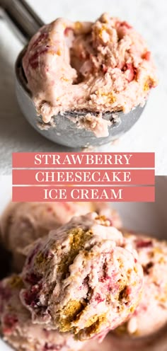 strawberry cheesecake ice cream in a bowl