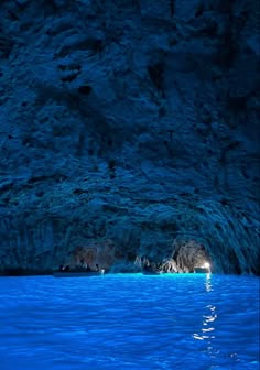 the water is blue and clear in this cave