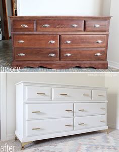 before and after photos of an old dresser